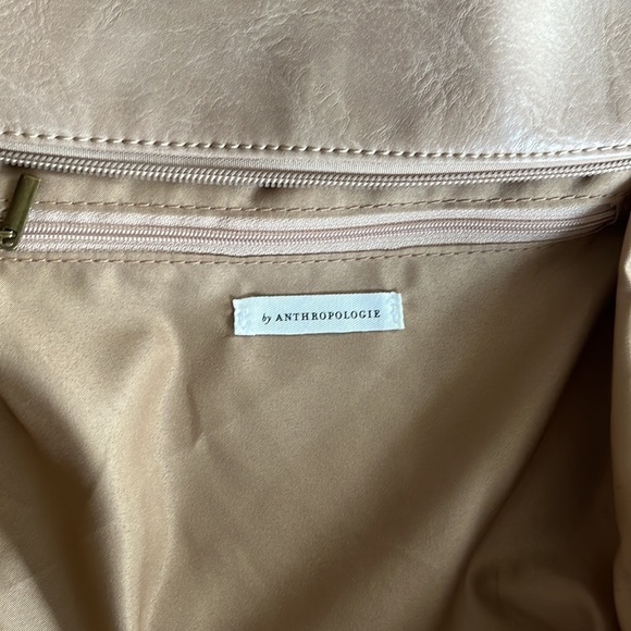 𝅺anthropologie tan faux leather cosmetic case make up bag clutch carryall - Picture 8 of 9